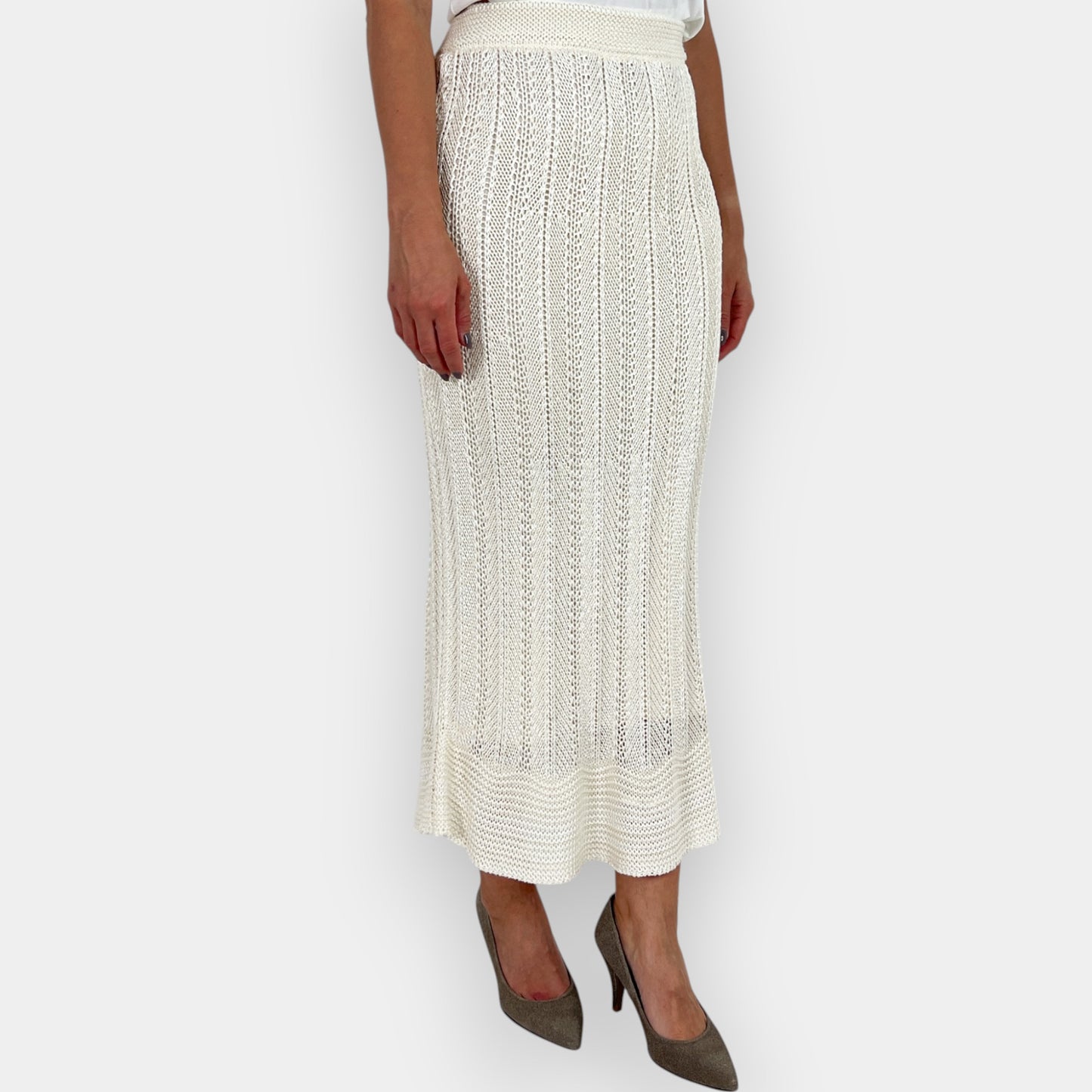 Zimmermann Wonderland Cream Cable Knit Maxi Skirt AU8–10