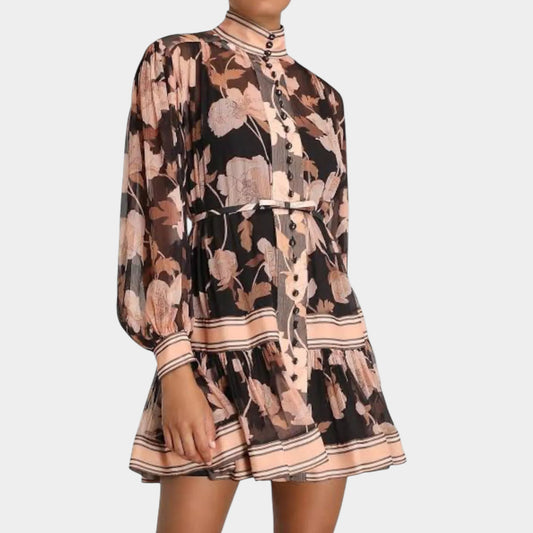 Zimmermann Black Pink Concert Peonies Panelled Mini Dress 0 ~ AU8