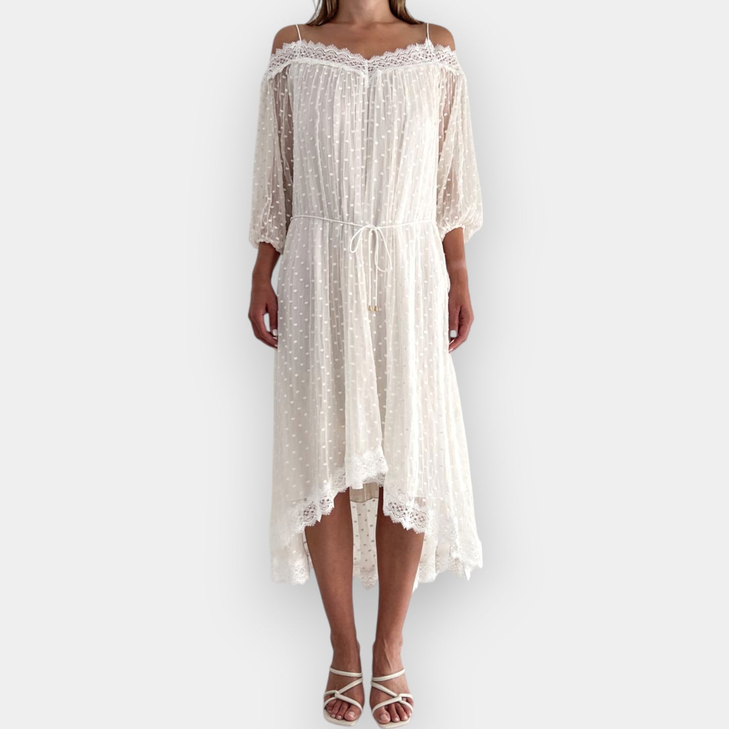 Zimmermann Ivory Silk Embroidered Polka Dot 'Realm Scallop' Dress 0 ~ AU8