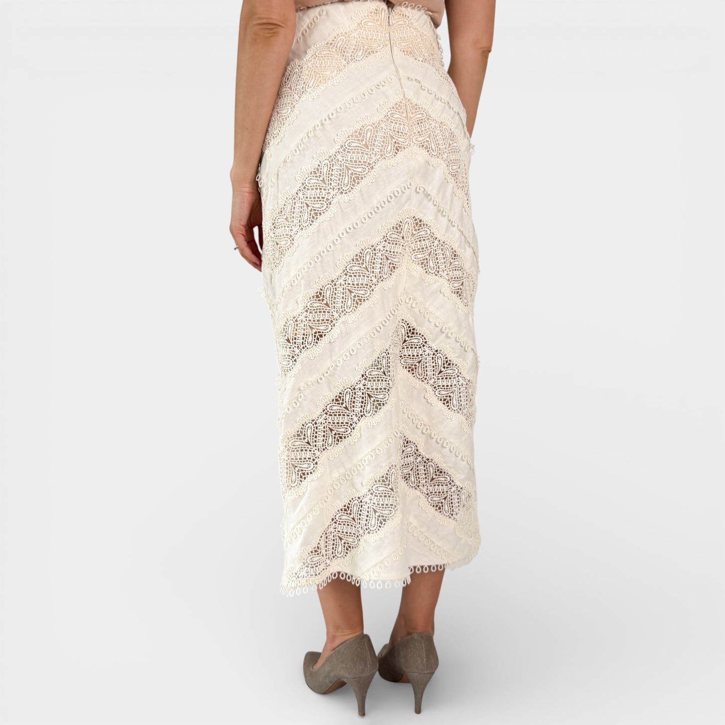 Zimmermann Painted Heart Chevron Linen High Waist Long Skirt 1 ~ AU8