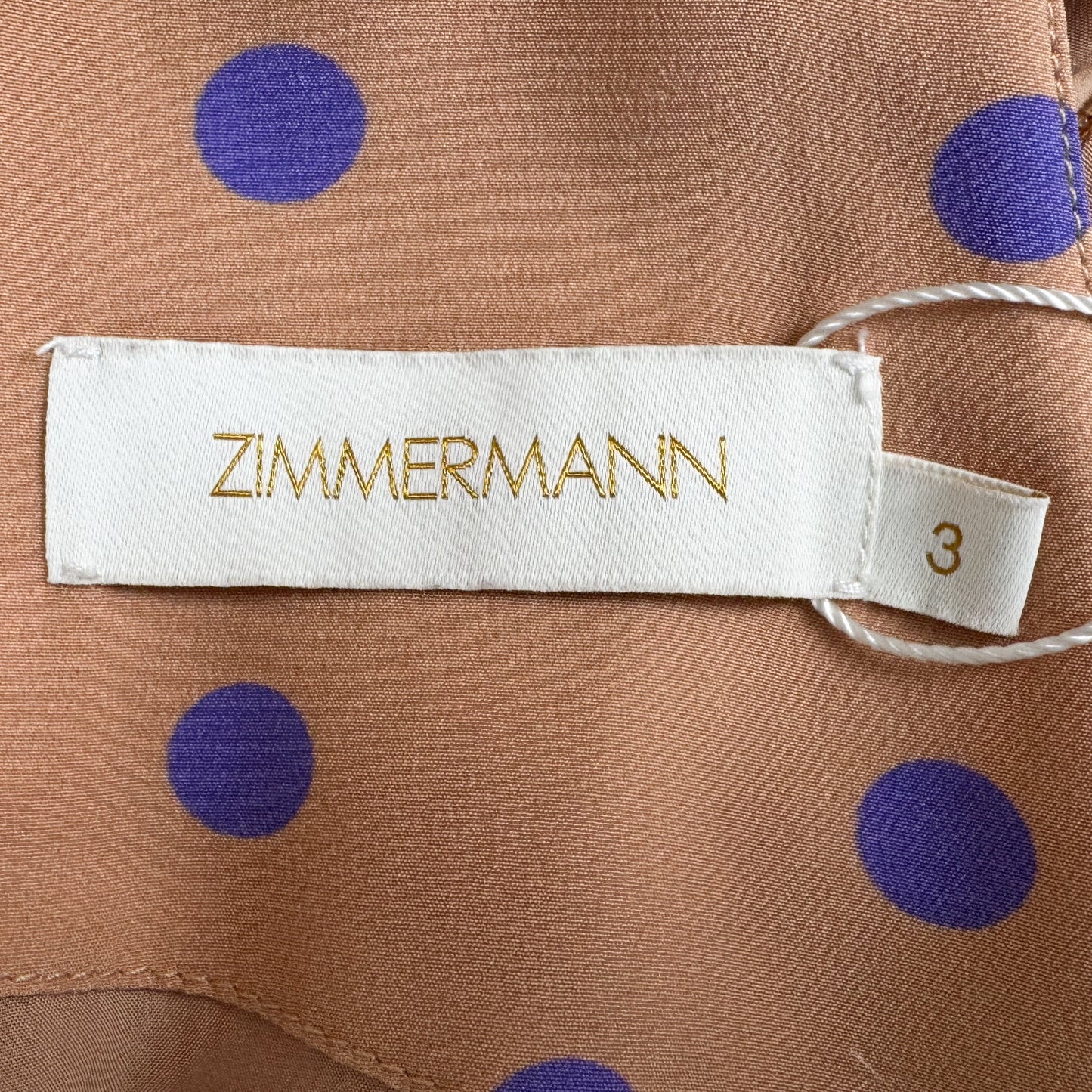 Zimmermann Blush & Purple Spot Silk Flounce Picnic Dress 3 ~ AU10-12
