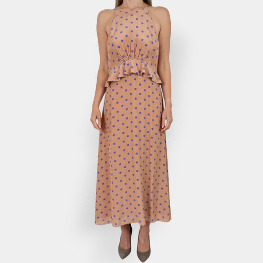 Zimmermann Blush & Purple Spot Silk Flounce Picnic Dress 3 ~ AU10-12