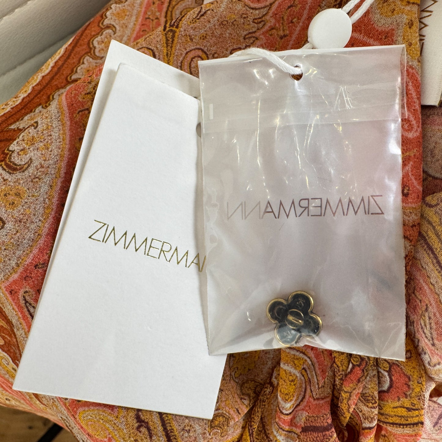 Zimmermann Tranquillity Orange Coral Paisley Neck Tie Blouse 0 ~ AU8