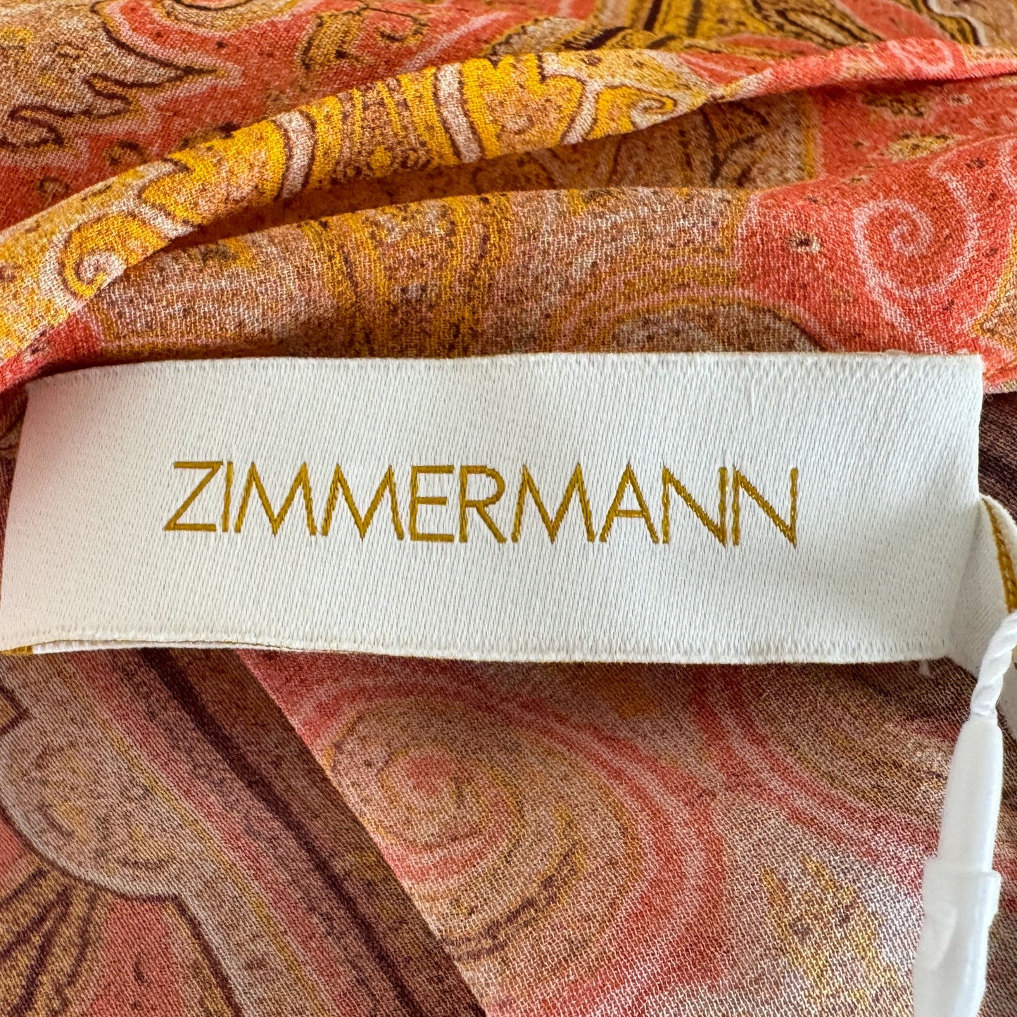 Zimmermann Tranquillity Orange Coral Paisley Neck Tie Blouse 0 ~ AU8