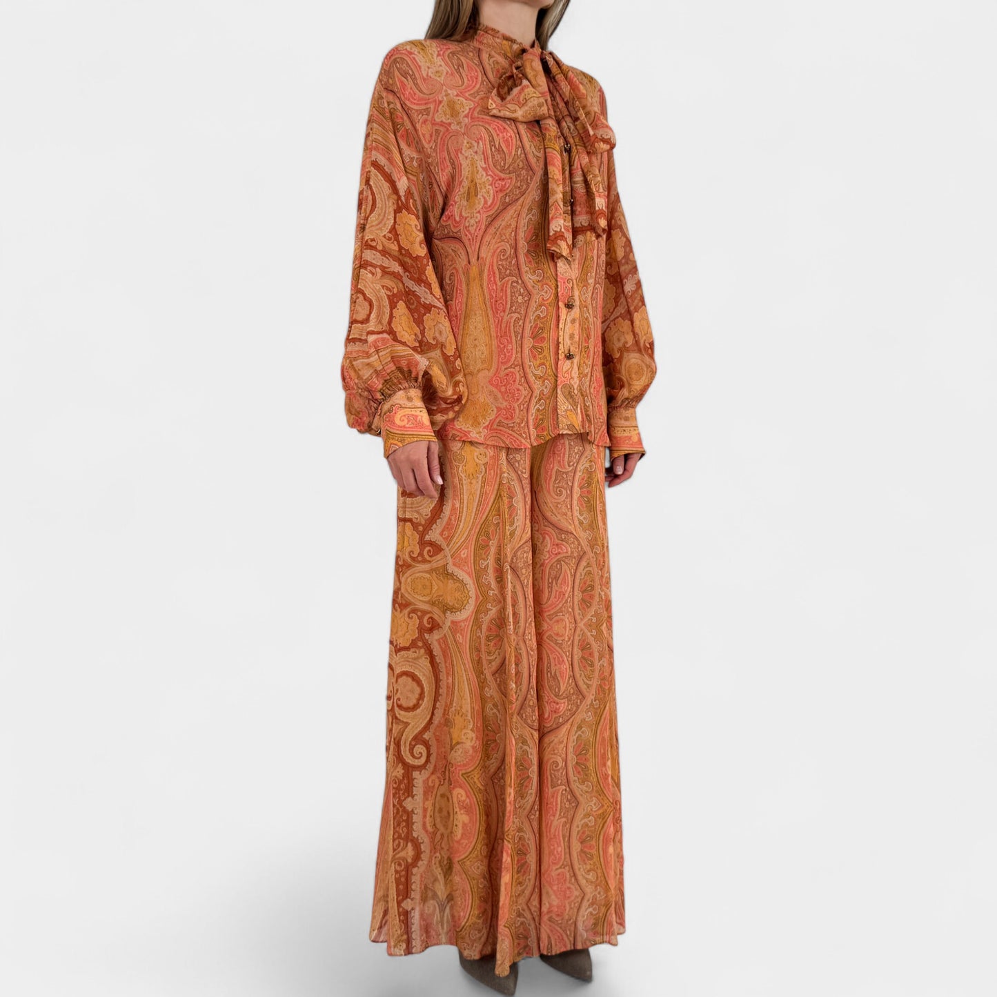 Zimmermann Tranquillity Orange Coral Paisley Flared Culottes Pants 2 ~ AU12