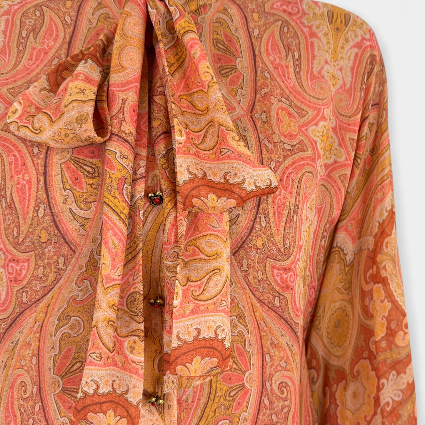 Zimmermann Tranquillity Orange Coral Paisley Neck Tie Blouse 0 ~ AU8