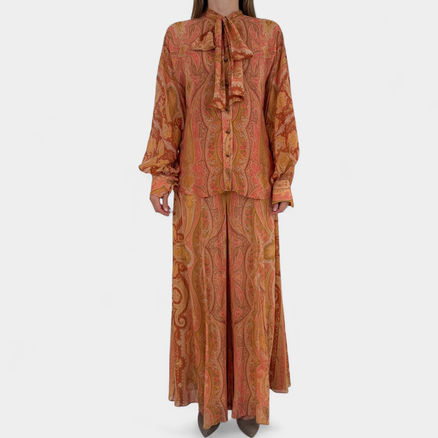 Zimmermann Tranquillity Orange Coral Paisley Neck Tie Blouse 0 ~ AU8