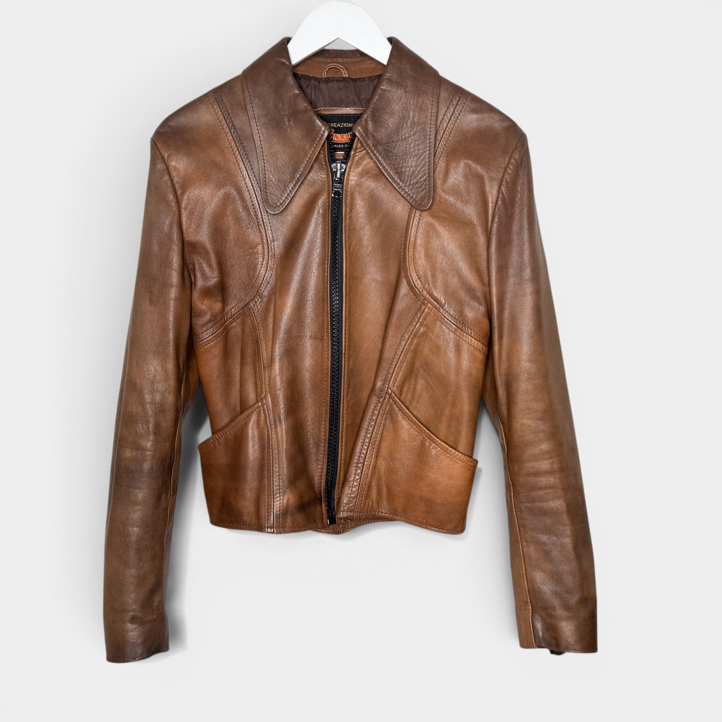 Creazioni Zinaldi Brown Vintage Leather Zip Jacket AU10 ~ Medium