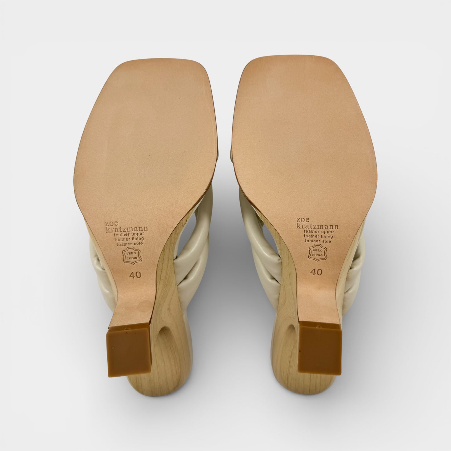 Zoe Kratzmann Bone Leather Wooden "Mint" Heel Mule Shoes EU40 ~ AU9